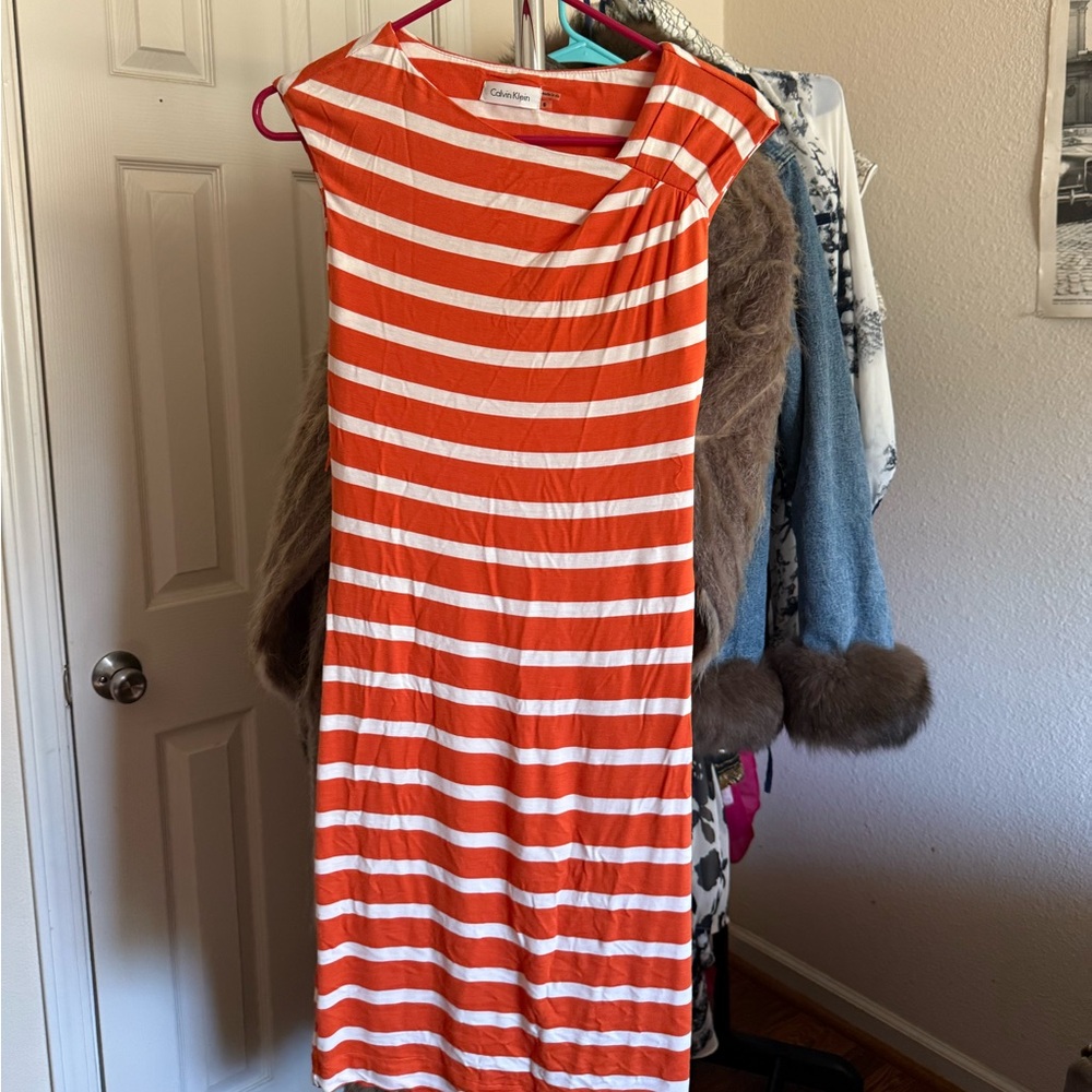 Calvin Klein Orange and White Striped Dress